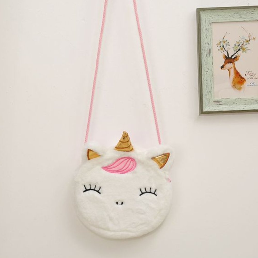Cute Soft Plush White Unicorn Crossbody Messenger Bag Purse